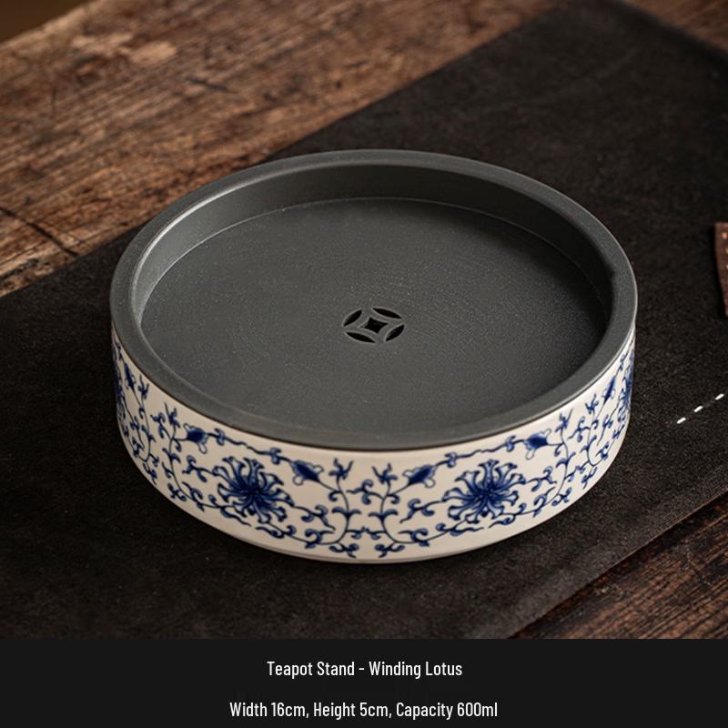 Chaxun Twining Lotus Grass Ash Teapot Base & Tea Wash
