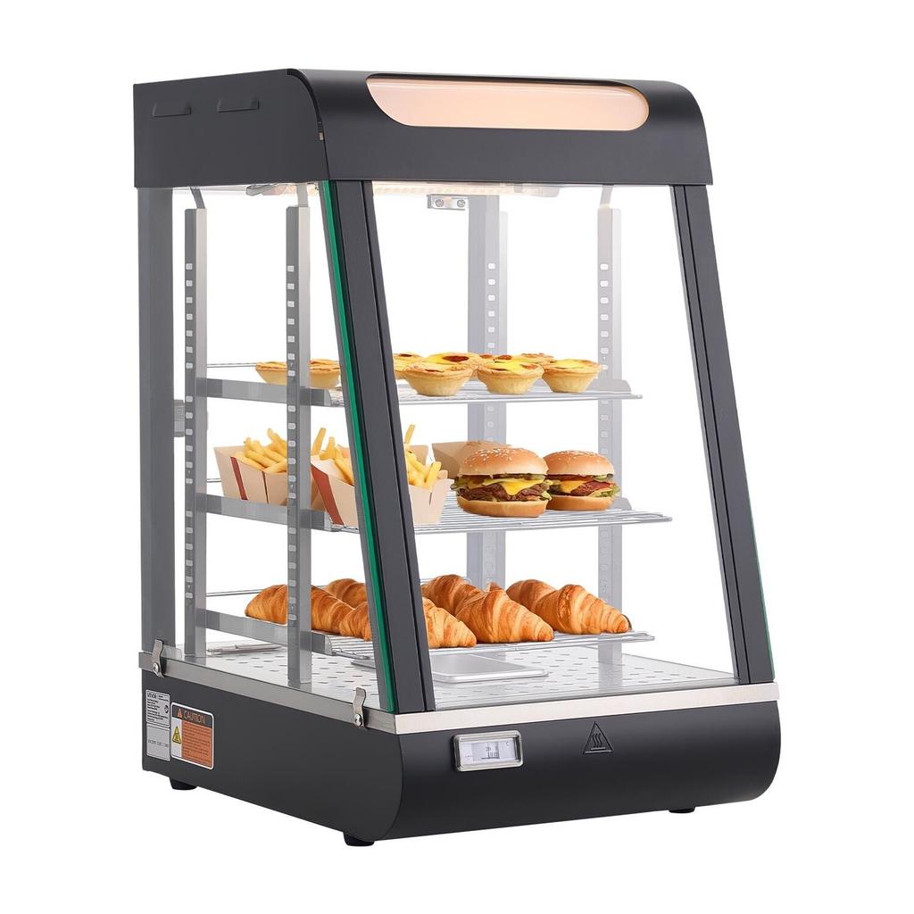 3-Tier Commercial Food Warmer Display, 800W Food Display Warmer with LED Light, Top Storage and Adjustable Shelves, 3085°C Steam Heating, 60 Qt /57L