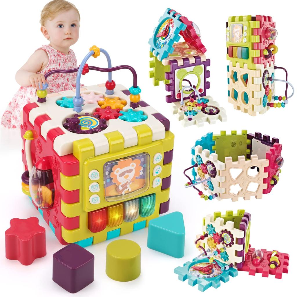 Multifunctional interlocking and shape-matching box building blocks for babies (ages 0-1) - includes bead coaster and looping toy. A great educational