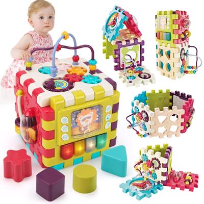 Activity Cube Educational Toy, Shape Sorting Puzzle, Bead Coaster, Montessori Baby Toy, Ages 1-3, Finger Training, Baby Boys and Girls, Birthday Gift