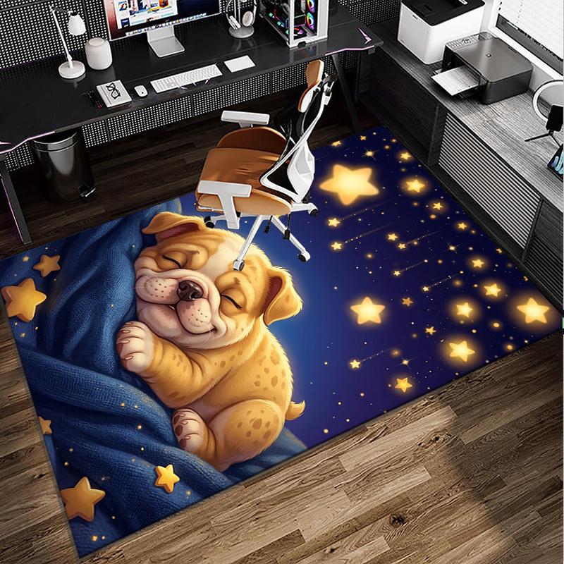 Cartoon Bulldog Stars Office Rug Chair Mat, Entryway Carpet, Suitable for Front Door, Bedroom, Living Room, Desk, Holiday Gift