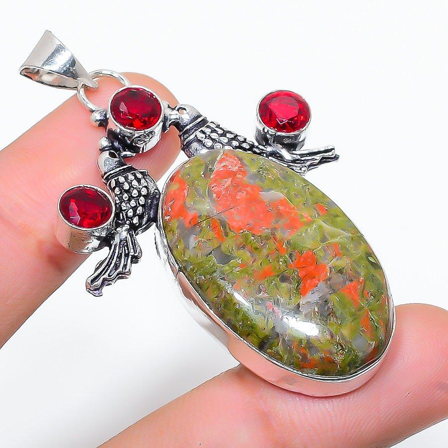 

Unakite, Garnet Gemstone Handmade Ethnic Jewelry Pendant 2.29 SR-6771