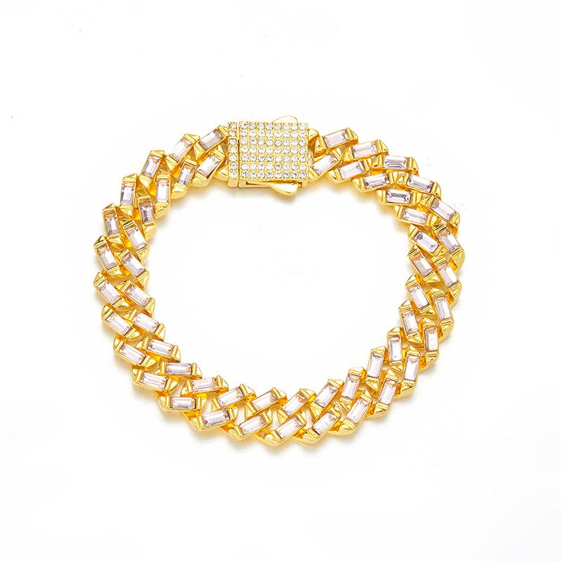 

Высококлассное европейское и американское хип-хоп ожерелье-кубинская цепь со стразами, 12 мм, дизайн с квадратными бриллиантами, застежка-пружина 20inch (50cm)