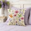 Cotton Linen Pillowcase Floral Cushion Cover, 18x18 Inch Decorative Throw Pillow Cover with Hidden Zipper, Breathable Plant Insect Flower Patterns,