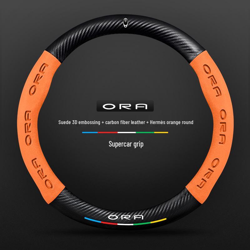 Genuine Leather Suede Steering Wheel Cover for ORA Good Cat GT, Black Cat, White Cat, Ballet Cat, iQ