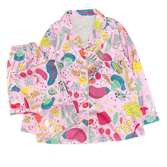 Pyjamas Damen Seiden-Langarmpyjamas Pyjama-Anzug mit Blumendruck Hochwertige Eisseide Kann Draußen Als Pyjama Für Zu Hause Getragen Werden