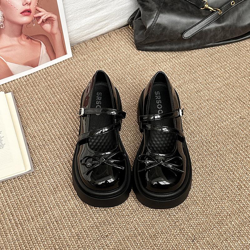 French bow thick sole height increase Mary Jane shoes women's 2025 new summer wear with skirt retro single shoes