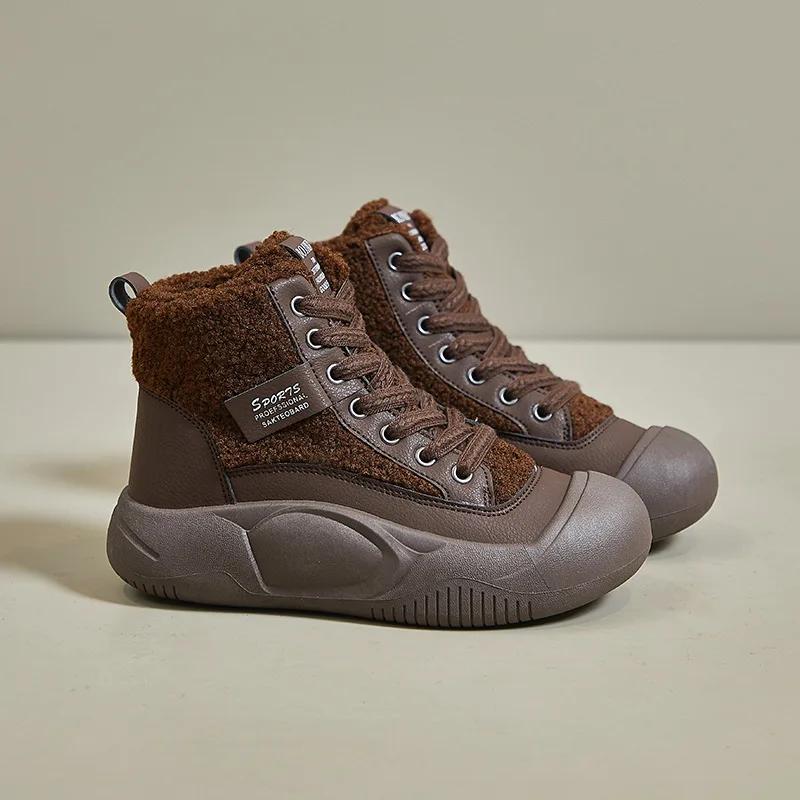 Fashion Thickened Fleece-lined Women's  Winter New Snow Boots Non-slip Warm Footwear High-top Cotton Shoes Casual Sports Board Shoes