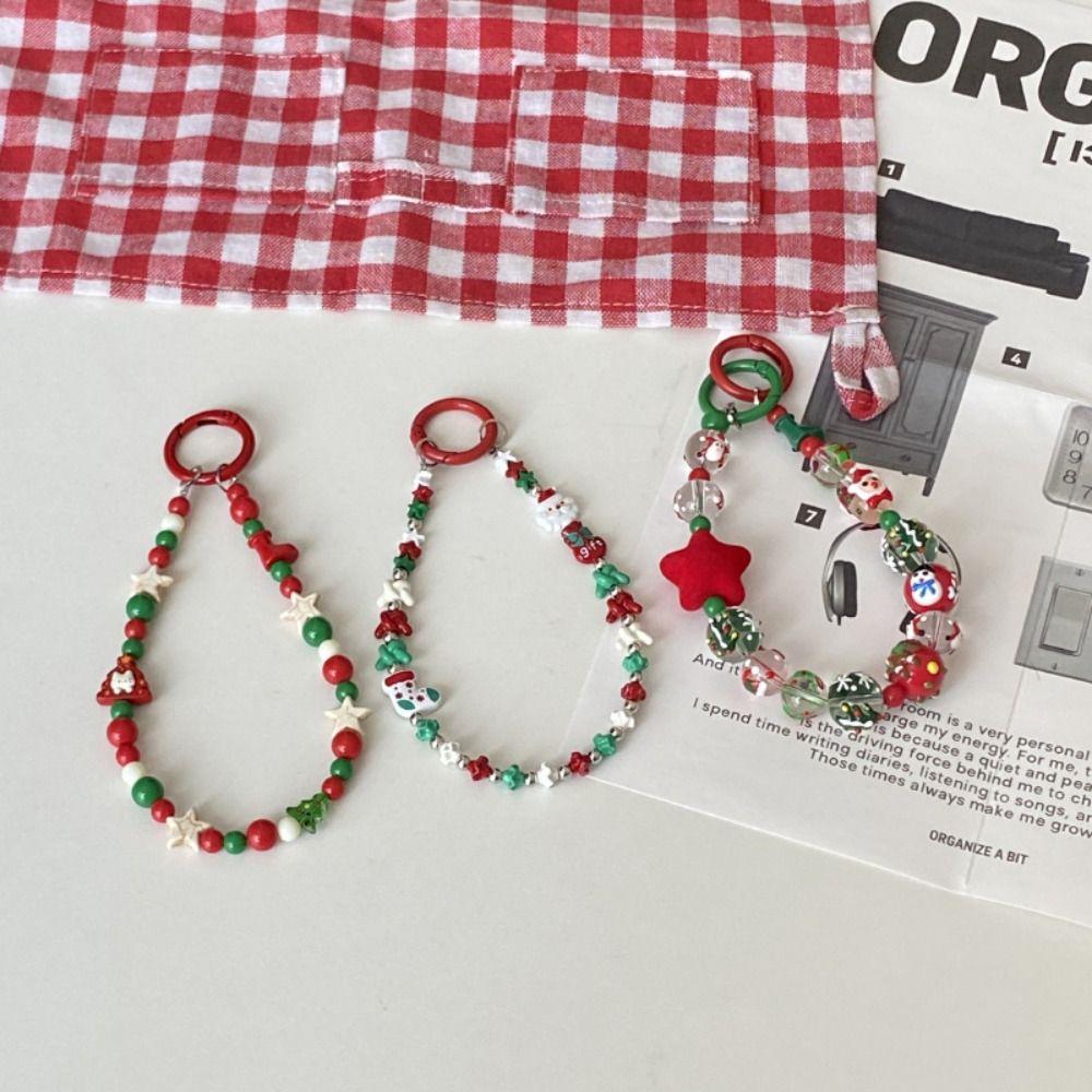 

Star Christmas Pendant Santa Claus Beaded Cell Phone Lanyard Christmas Felt Beads Keychain Unisex Style 9