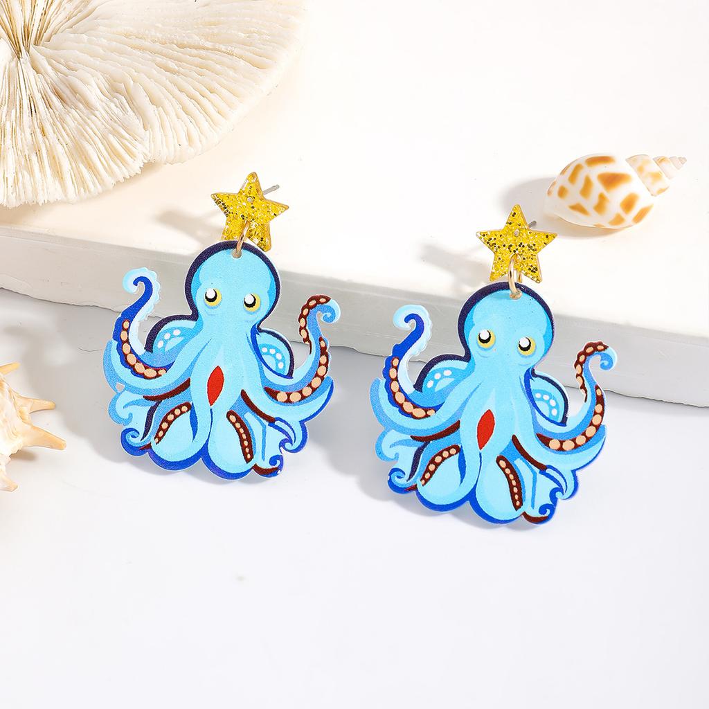 Summer wind cartoon octopus plate earrings cute fun marine animal earrings octopus resin earrings