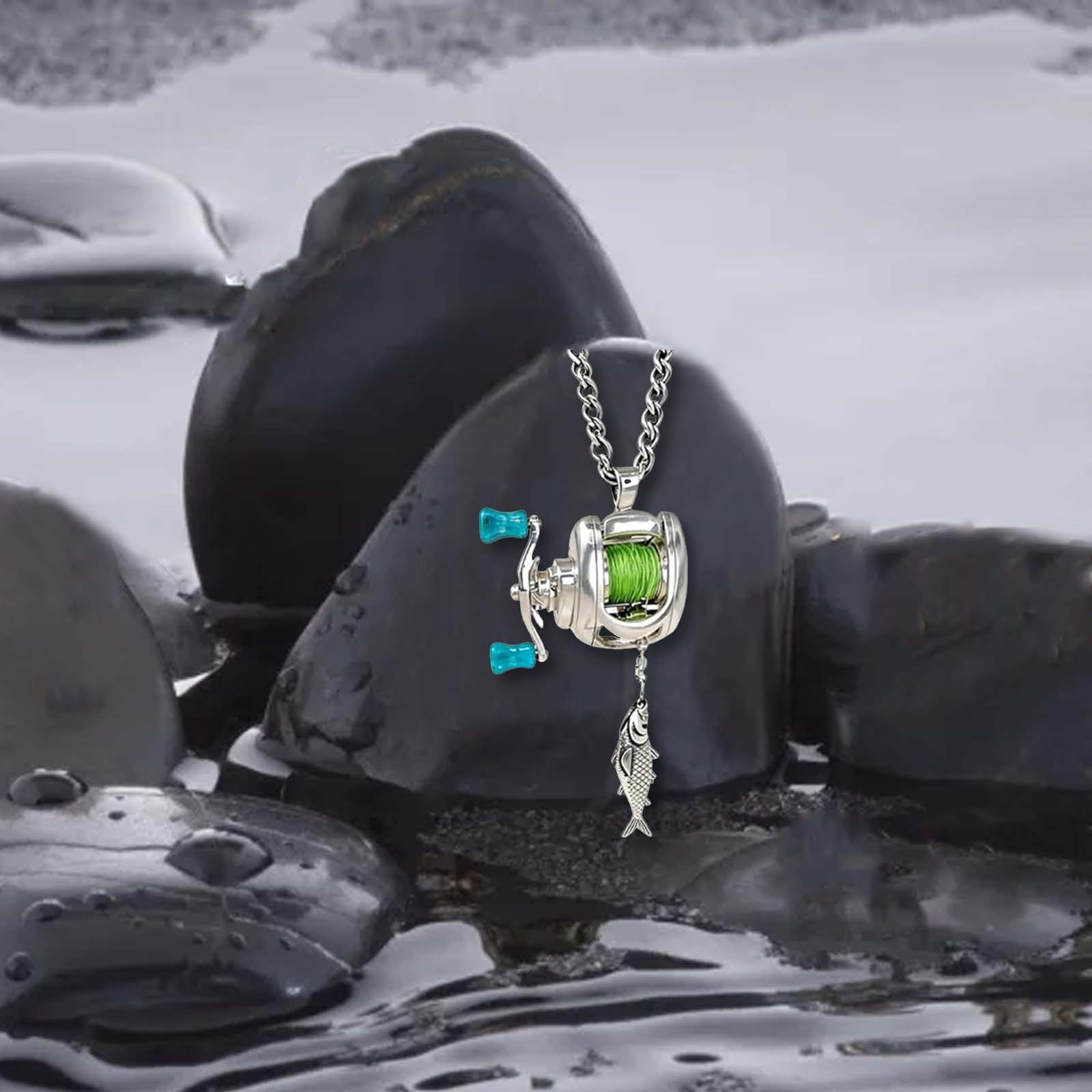 Fishing Reel Necklace Fish Necklace Mini Fishing Reel Necklace Rotating Handle Reel Pendant Christmas Gnomes Decorations Tall светло-синий