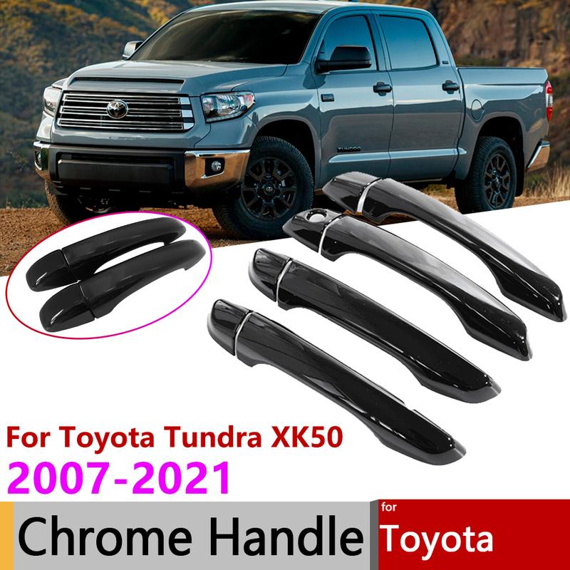 For Toyota Tundra XK50 2007~ Gloss Black Door Smart Handle Cover Trim Stickers Protective Styling Car Exterior Accessories