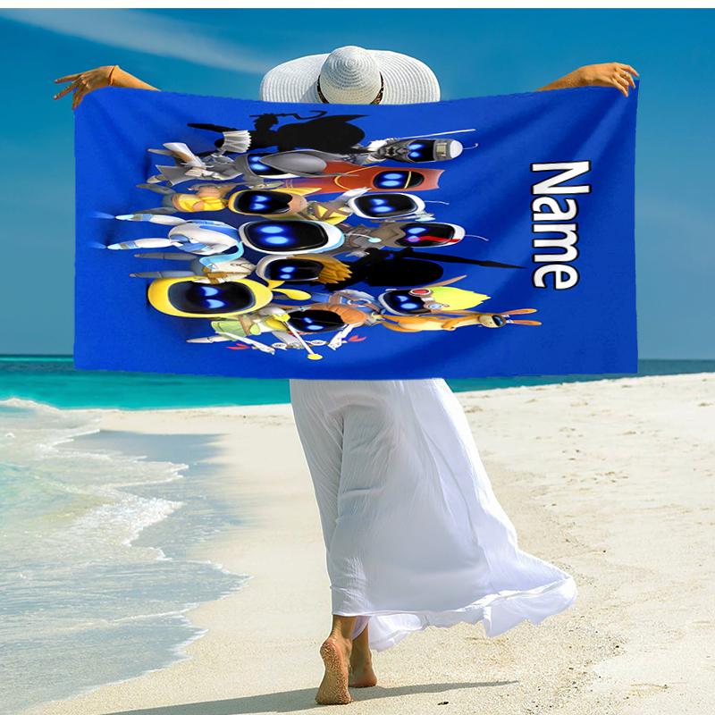 Personalized customized proof beach towel with Astro Bot  pattern - soft, absorbent, quick-drying, perfect swimming, camping&bathing