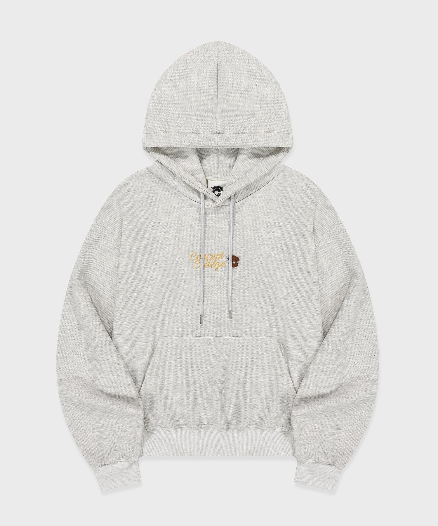 Concept College Cursive Logo Waffle Hoodie / Melange Hoodie [Unisex] Light Gray/M