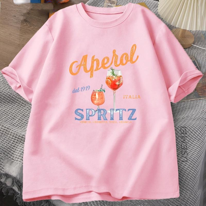Aperol Spritz-mönster tryck, bekväm, avslappnad, andningsbar och enkel topp, 100% bomull T-shirt för män och kvinnor