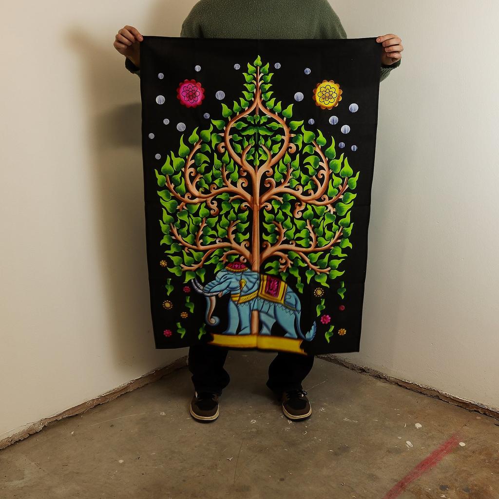 2x Cotton Wall Art (70x110cm) – Elephant & Tree of Life