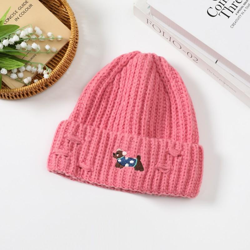 Cute Puppy Embroidered Hole Knitted Hat for Women Autumn and Winter New Style Baotou Cold Hat Warm Ear Protection Woolen Hat for Women