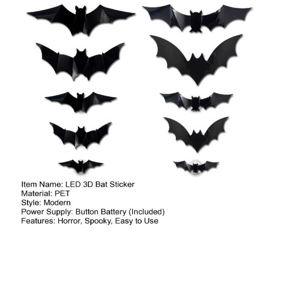 Halloween LED Bat Wall Stickers 3D Light Up Glowing Bat Stickers for Halloween Party Indoor Bedroom Wall Window Decor