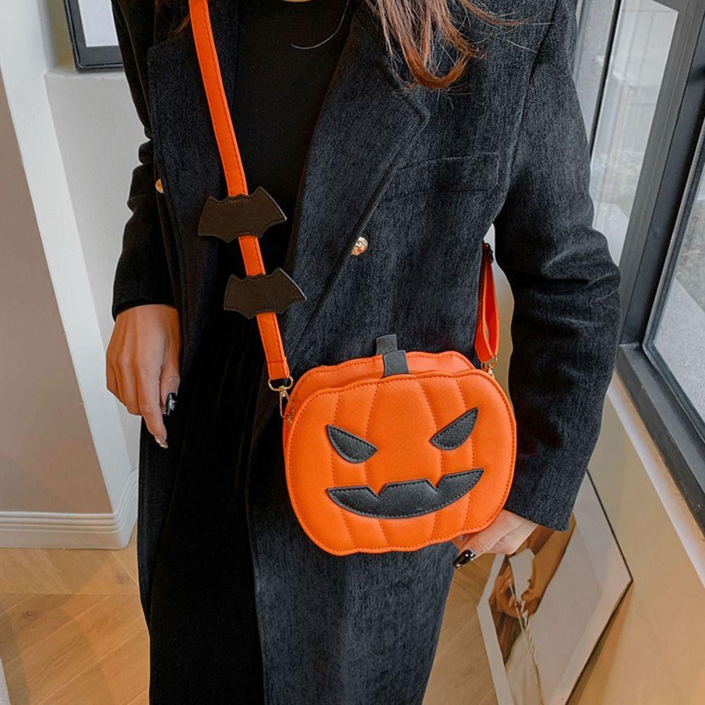Funny Halloween Pumpkin Bag PU Leather Square Crossbody Bag Novelty Pumpkin Shoulder Bag  Halloween