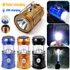 Solar Portable LED Lantern Telescopic Flashlight USB Rechargeable Torch Tent Lamp Outdoor Camping Emergency Work Light