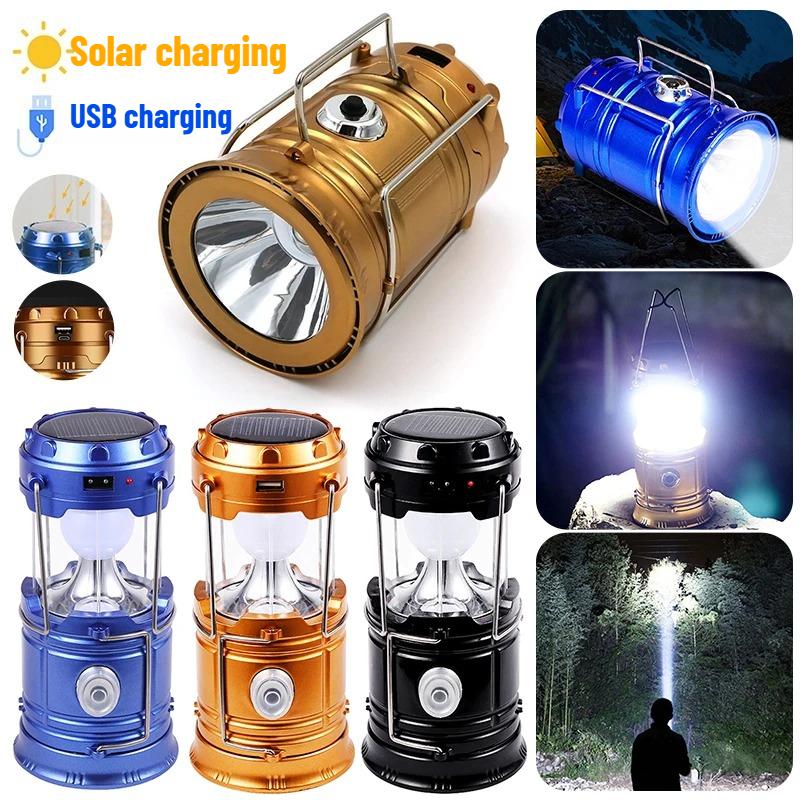 Solar Portable LED Lantern Telescopic Flashlight USB Rechargeable Torch Tent Lamp Outdoor Camping Emergency Work Light