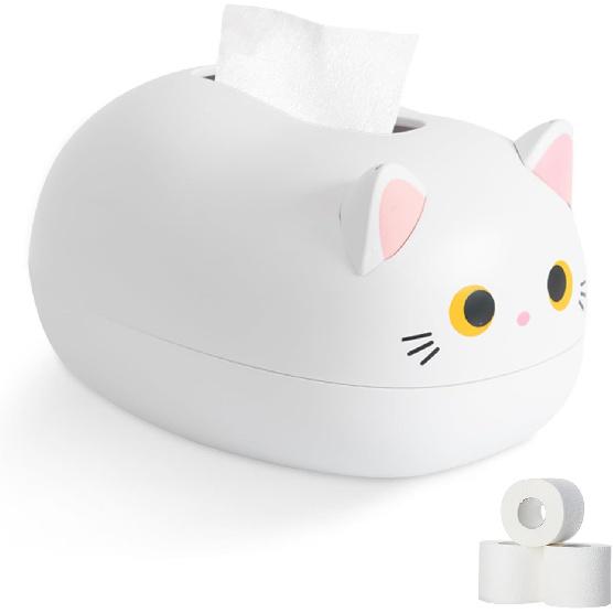 Cat Tissue Box Holder, Kitten Tissue Holder with 2 Toothpick Holder Cartoon Cat Tissue Napkin Box Cute Tissue Box Cover Napkin Storage Container for