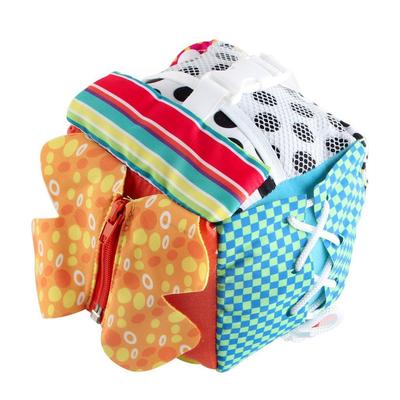 Giocattolo didattico per attività cubiche per bambini con cerniere, chiusure, fibbie, lacci, bottoni a pressione, bottoni e altro ancora: perfetto per i più piccoli a casa, sugli aerei, in macchina o in viaggio