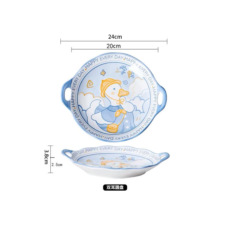 Cartoon Duck Ceramic Bowl High Value Tableware Household Rice Bowl Salad Bowl Underglaze Color Fish Plate Baking Plate Wholesale