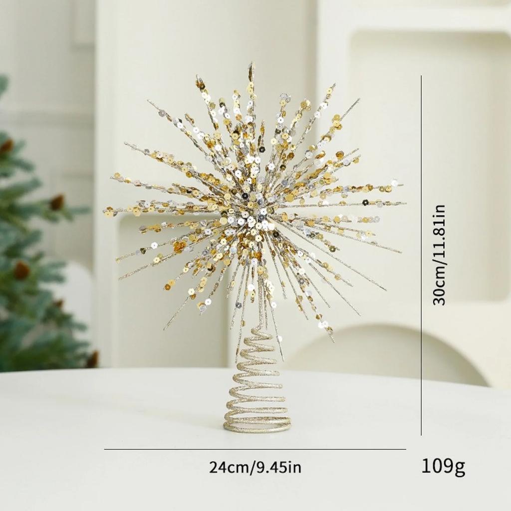 4-Piece Christmas Tree Ornament Set with 30cm Gold or Silver Star Tree Topper and Glowing Snowflake Decoration