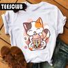 Milk Tea Cat Print Bubble Tea Animal TShirt Unisex Couple Trendy Personalized Womens Clothing Soft Cotton Short Sleeve Tshirt