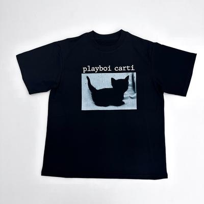 KK11 Playboi Carti Oversized Hip-Hop T Shirts Cute Cat Harajuku Print Tee Shirt Mens Tops Quality Rapper Tshirt