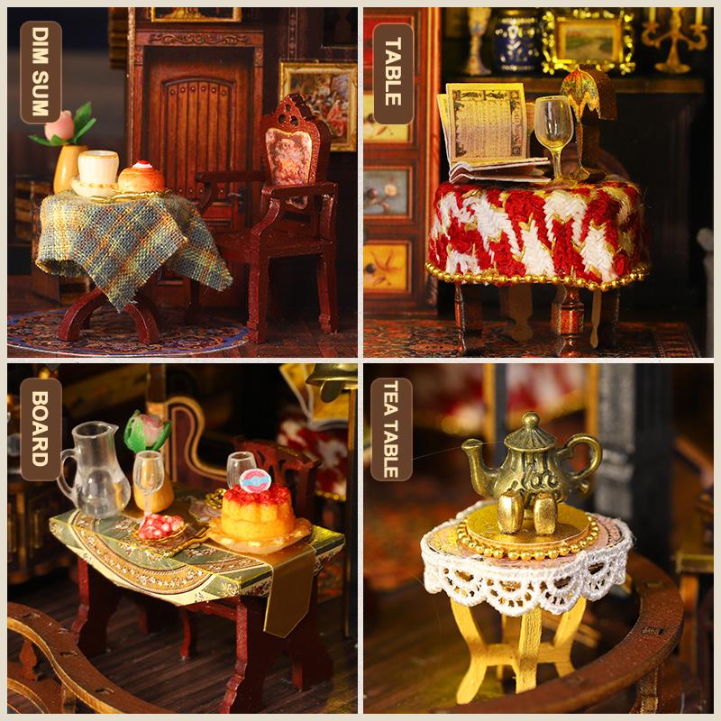 Dřevěné puzzle DIY Hrad Edinburgh Figurky Domů Miniatury Sady S LED Světly Domeček pro panenky Domácí Dekorace Pro Dospělé Ručně vyráběné Dárky
