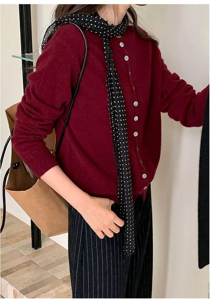 100% Pure Wool Women's Soft Fluffy Knit Cardigan, Round Neck, Korean Style, Spring/Summer Fashion.
