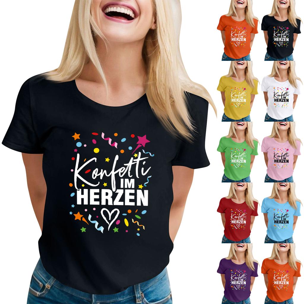 Women's Casual Printed T-Shirt Round Neck Pullover Short Sleeve Top