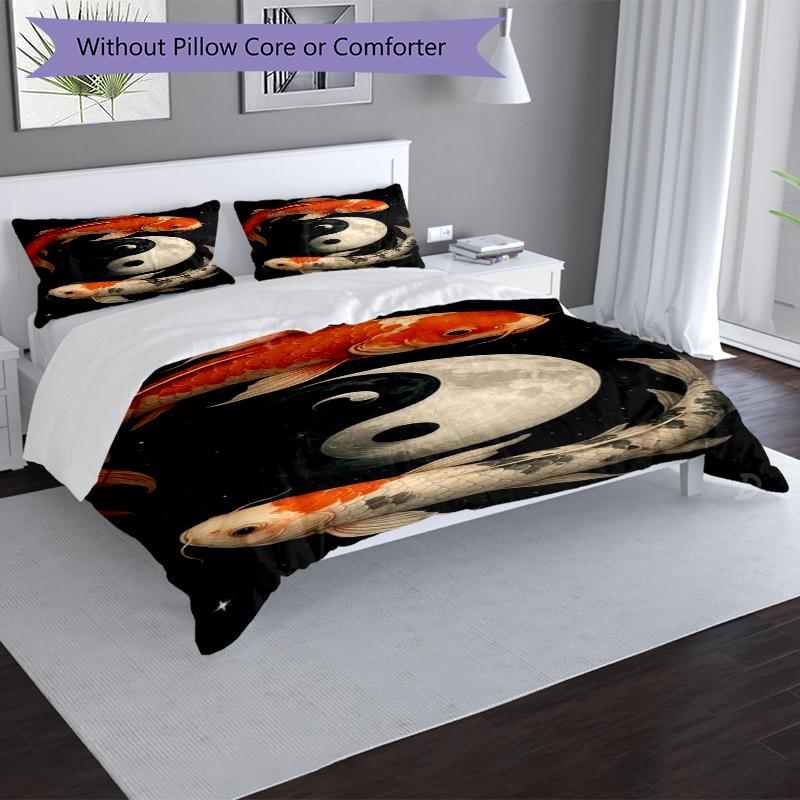 Yin Yang Fish Design Bed Bedding Set 1 Duvet Cover + 2 Pillowcases Soft Breathable Household Bed Linens