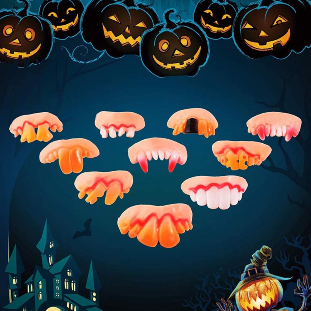 10Pcs Halloween Dentures Funny False Teeth Halloween Cosplay Vampires Toys Tricky Dentures Pet Decorating Supplies