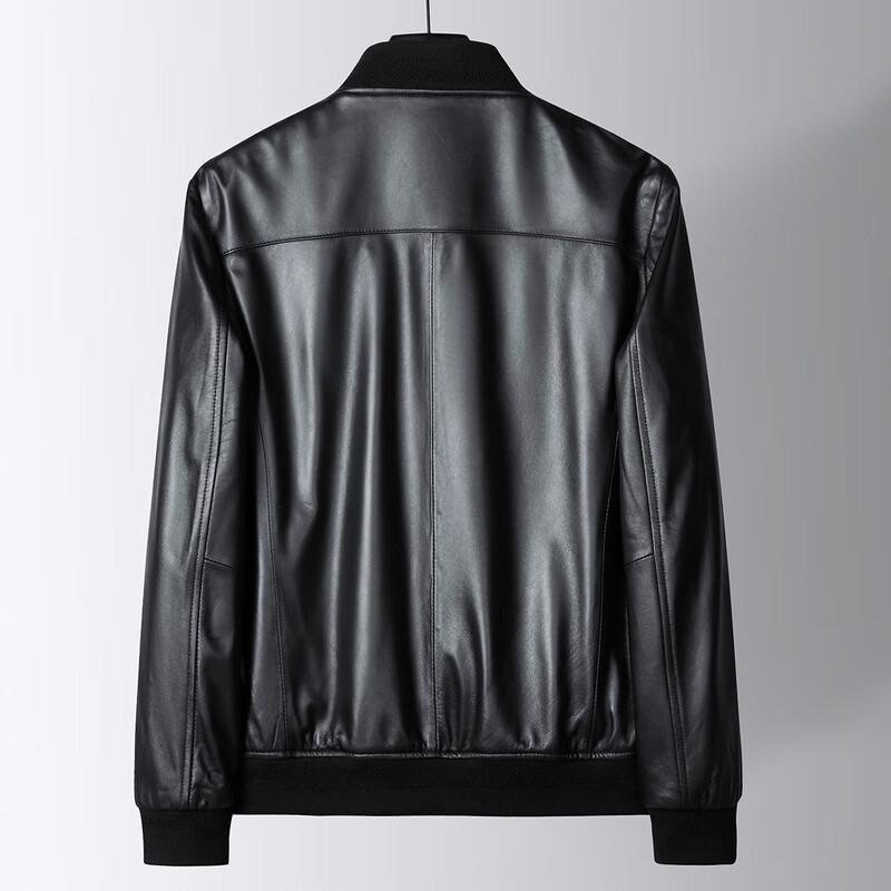 Futing Men's Sheepskin Baseball Collar Leather Jacket