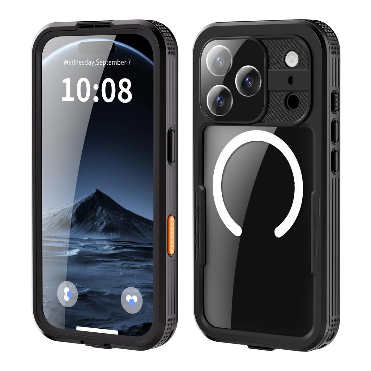 

Полностью водонепроницаемый чехол Shellbox IP68 для IPhone Air 17 Pro Max, с магнитной беспроводной зарядкой Magsafe, чехол для подводного плавания iPhone17 чёрный