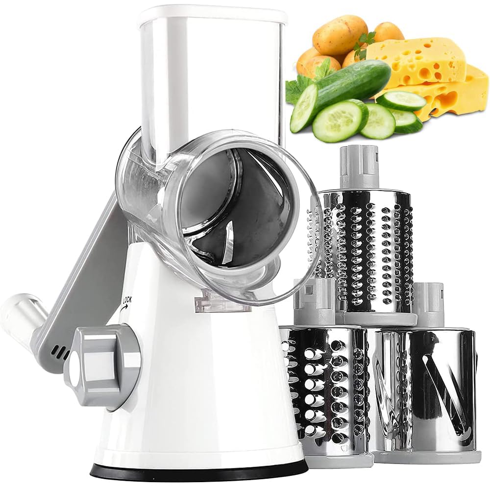 KEOUKE Vegetable Multifunctional Vegetable Stainless Rotary Cheese Dishwasher Green Slicer, Cutter, Steel, Grater, Safe, (White)