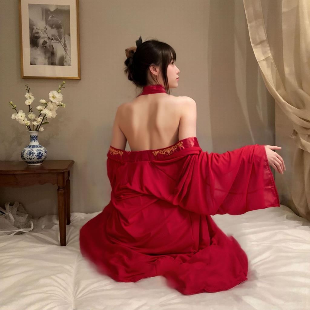 Sex uniform temptation sexy belly pocket antique Hanfu perspective bridal clothing free large size qq set