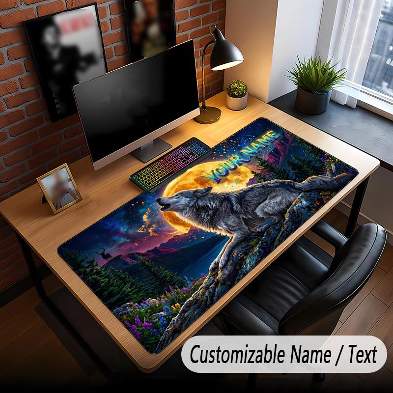 Wolf Theme Custom Mouse Pad Personalized With Name Text Customized Desk Mat For Office Home Decor