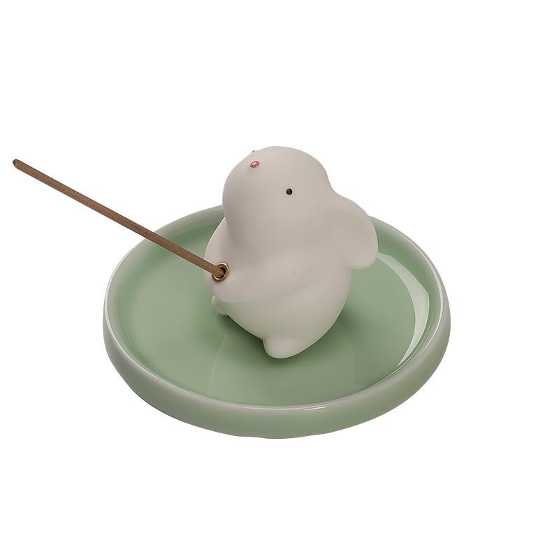 Cute Little Jade Rabbit Tea Pet Ornament Ceramic Office Desktop Desk Tea Room Coffee Table Home Accessories