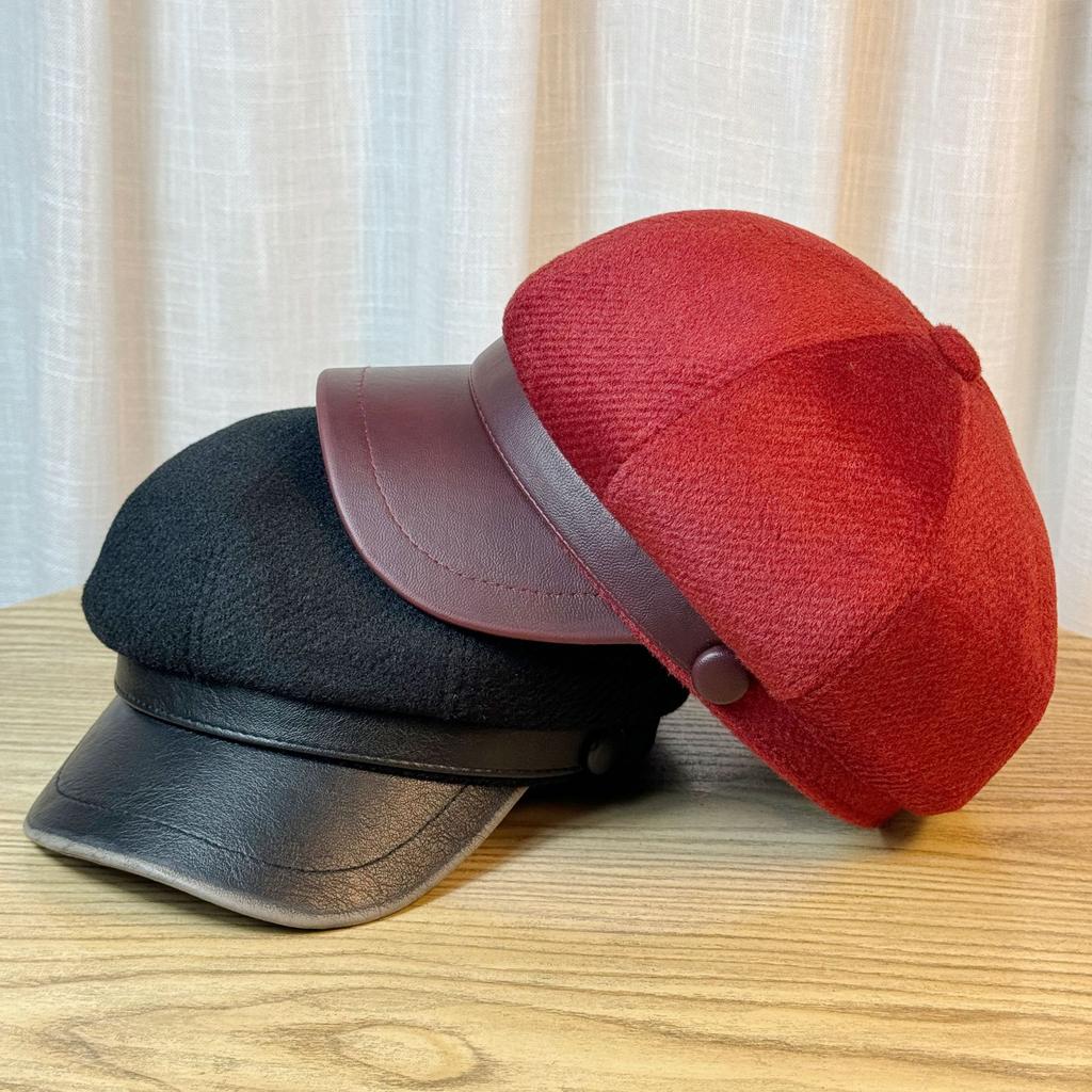 Octagonal Hat for Women in Autumn and Winter Mink Fur Warm British Retro Newsboy Hat Trendy Brand Casual Versatile Painter Hat