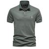 Men's Korean-Style Casual Embroidered Polo Shirt Solid Color Button Lapel Short-Sleeve Top