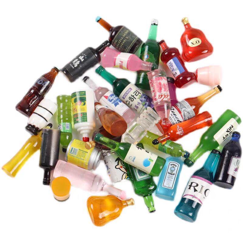 Miniature Toy Beverage Bottles with Cartoon Stickers - Resin Accessories for Convenience Store Display