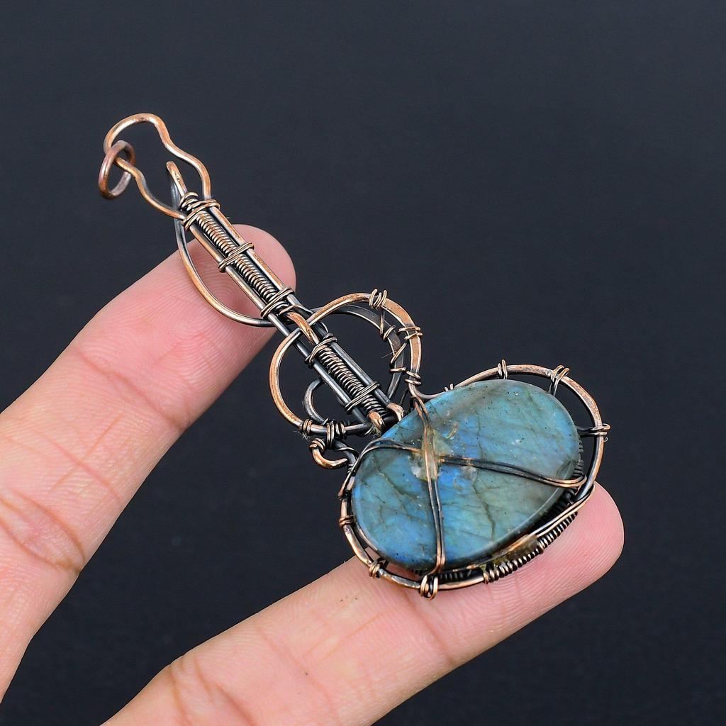 Labradorite Pendant, Handmade Gemstone 999 Copper Wire Wrapped Pendant Antique Jewelry, For Gift Silver Jewelry