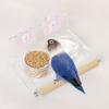 Clear Hanging Double Bowl Bird Food Dispenser And Drinking Cup with Perch Wood Rod For Small Birds Parakeets Finches
