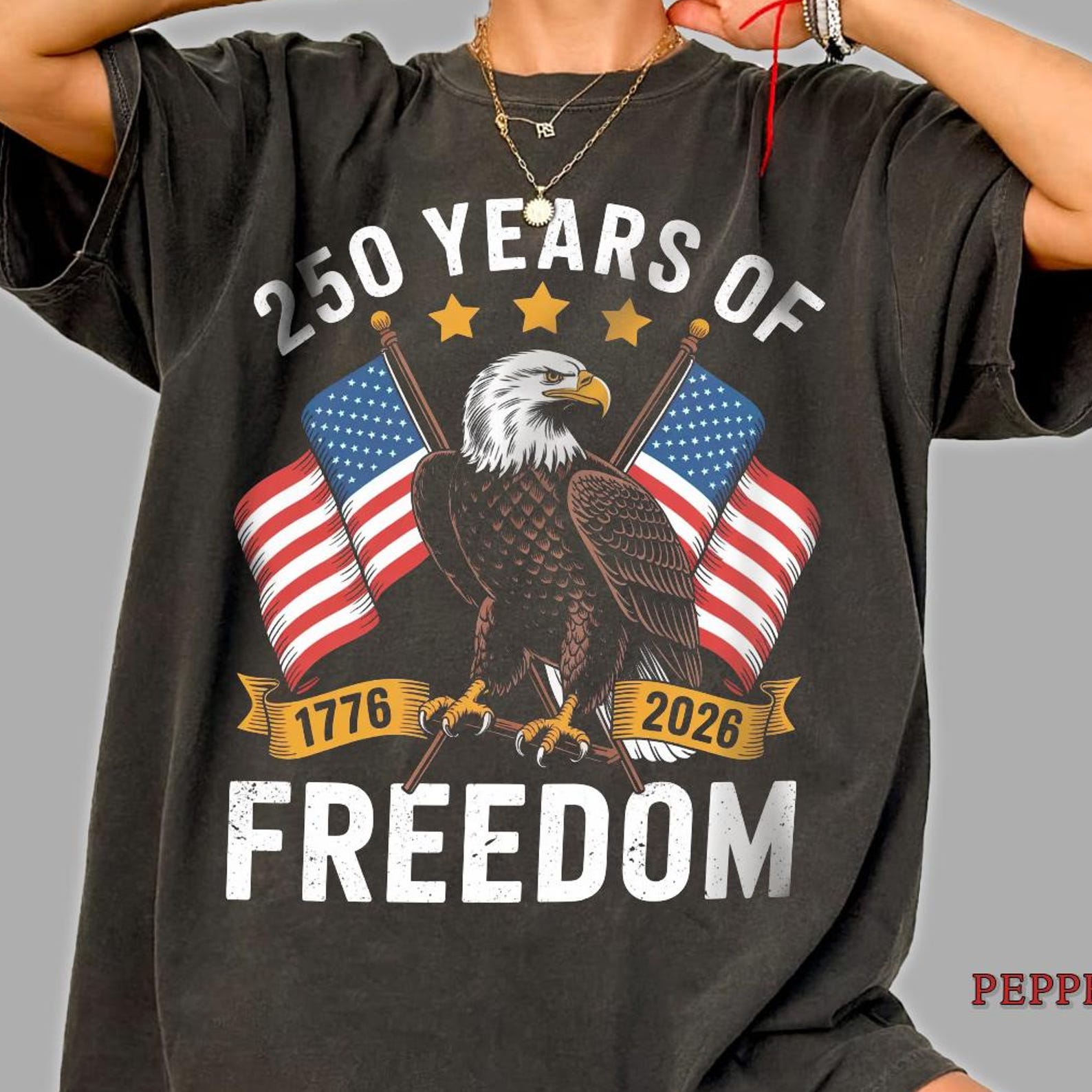250 Years Freedom Eagle American Flag T-Shirt, july 4th shirt S