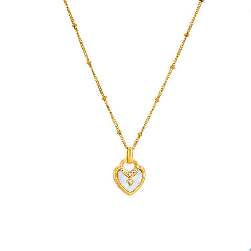 18K Gold & Stainless Steel Women's Retro Jewelry: Shell Heart Necklace, Bracelet & Earrings with Diamonds