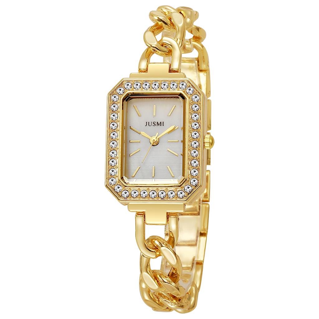 Ladies' high-value fashion bar scale square dial buckle shaped steel strip inlaid with diamonds outer shell quartz watch